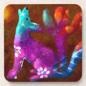 コヨーテ抽象芸術アートサグアーロカボスデザートブラウン コースター (正面)