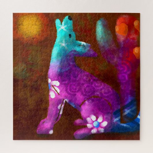 コヨーテ抽象芸術アートサグアーロカボスデザートブラウン ジグソーパズル (縦)