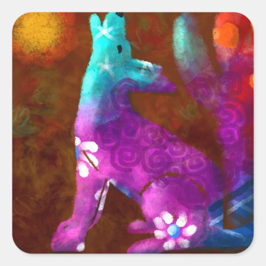 コヨーテ抽象芸術アートサグアーロカボスデザートブラウン スクエアシール (正面)