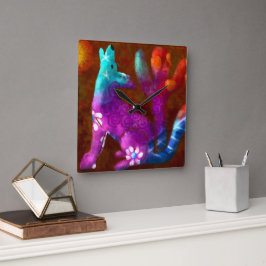 コヨーテ抽象芸術アートサグアーロカボスデザートブラウン スクエア壁時計