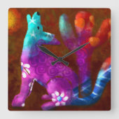 コヨーテ抽象芸術アートサグアーロカボスデザートブラウン スクエア壁時計 (正面)