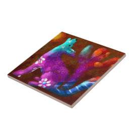 コヨーテ抽象芸術アートサグアーロカボスデザートブラウン タイル