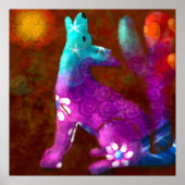 コヨーテ抽象芸術アートサグアーロカボスデザートブラウン ポスター (正面)