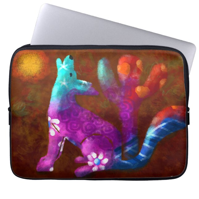 コヨーテ抽象芸術アートサグアーロカボスデザートブラウン ラップトップスリーブ (正面)