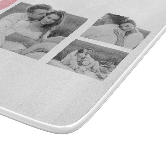 コラージカップルの写真とハグとキスPInkハート カッティングボード (角)