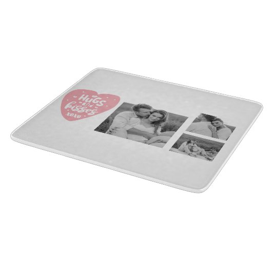 コラージカップルの写真とハグとキスPInkハート カッティングボード (角)