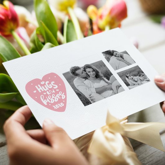 コラージカップルの写真とハグとキスPInkハート シーズンポストカード