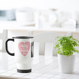 コラージカップルの写真とハグとキスPInkハート トラベルマグ