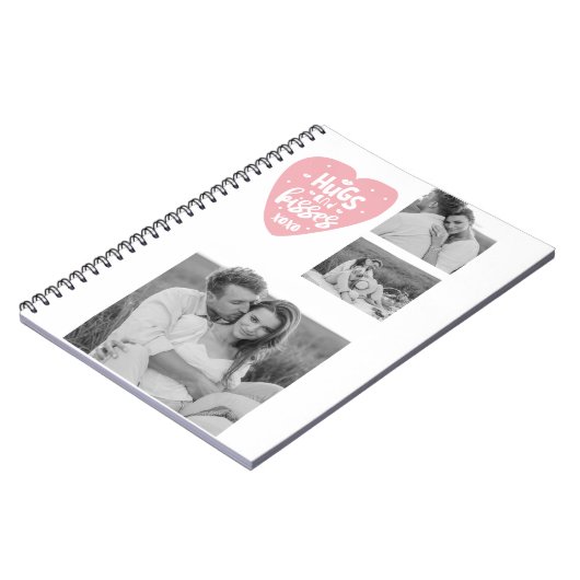 コラージカップルの写真とハグとキスPInkハート ノートブック (左側)