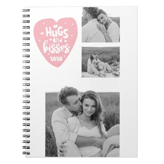コラージカップルの写真とハグとキスPInkハート ノートブック (正面)