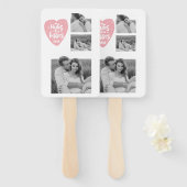 コラージカップルの写真とハグとキスPInkハート ハンドファン (正面&裏面)