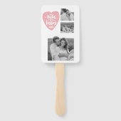 コラージカップルの写真とハグとキスPInkハート ハンドファン (裏面)