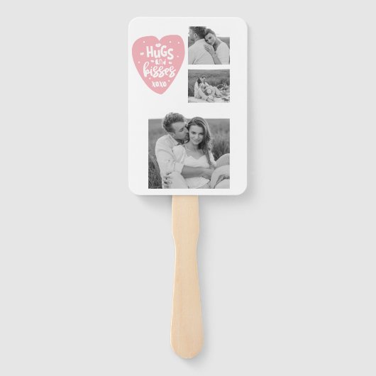 コラージカップルの写真とハグとキスPInkハート ハンドファン (裏面)