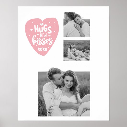 コラージカップルの写真とハグとキスPInkハート ポスター (正面)