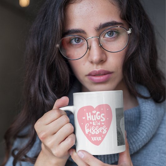コラージカップルの写真とハグとキスPInkハート マグカップ