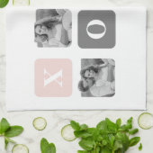 コラージカップルフォト&パステルピンク&グレーXOXO キッチンタオル (折り畳み)