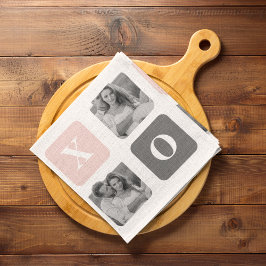 コラージカップルフォト&パステルピンク&グレーXOXO キッチンタオル