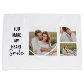 コラージカップル写真&ラブリーロマンチック引用文 ラージペーパーバッグ (正面)