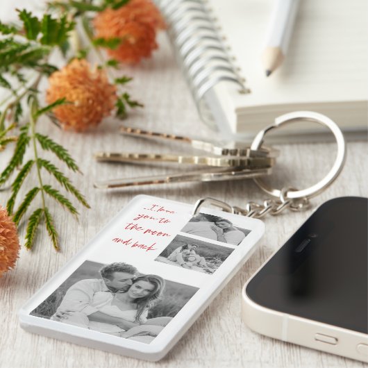 コラージカップル写真&ロマンチック引用文ラブユー鍵 キーホルダー (正面右)
