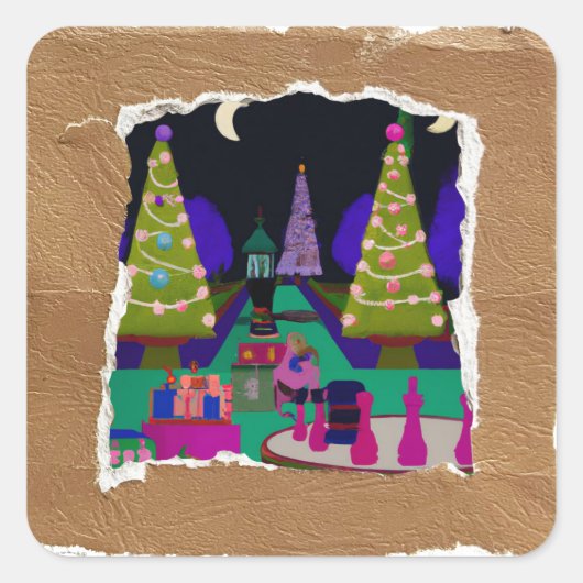 コラージクリスマスツリーのシールおもしろい スクエアシール (正面)