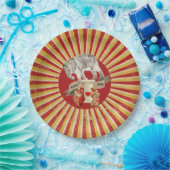 コラージサーカスゾウヴィンテージストライプポスター ペーパープレート (パーティー)