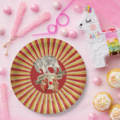 コラージサーカスゾウヴィンテージストライプポスター ペーパープレート (パーティー)