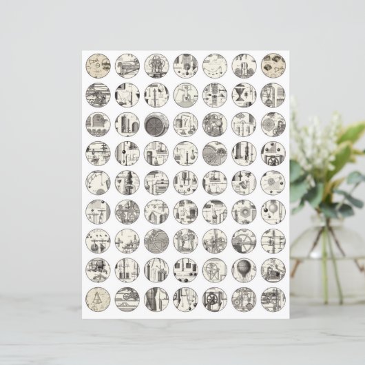 コラージシートヴィンテージ科学スクラップブックの要素 (スタンド正面)