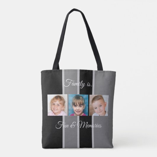 コラージュで自分のカスタム写真を黒と灰色に追加 トートバッグ (裏面)