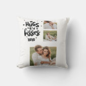 コラージュのカップルの写真とハグとキスフレーズの愛 クッション (正面)