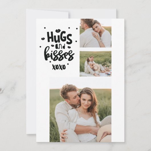 コラージュのカップルの写真とハグとキスフレーズの愛 シーズンカード (正面)