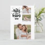 コラージュのカップルの写真とハグとキスフレーズの愛 シーズンカード (スタンド正面)