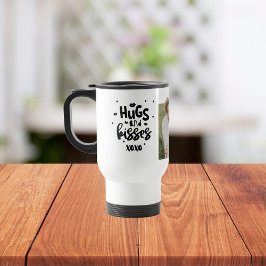 コラージュのカップルの写真とハグとキスフレーズの愛 トラベルマグ