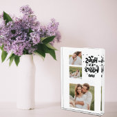 コラージュのカップルの写真とハグとキスフレーズの愛 フォトブロック