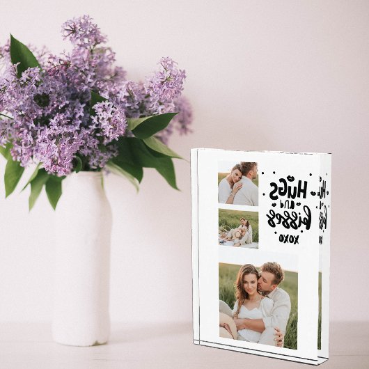 コラージュのカップルの写真とハグとキスフレーズの愛 フォトブロック