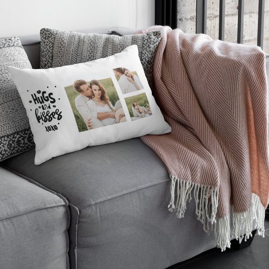 コラージュのカップルの写真とハグとキスフレーズの愛 ランバークッション