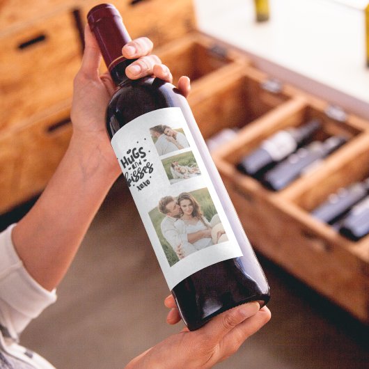 コラージュのカップルの写真とハグとキスフレーズの愛 ワインラベル