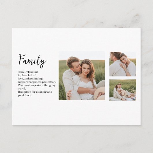 コラージュのカップルの写真とロマンチックな家族の贈り物 シーズンポストカード (正面)