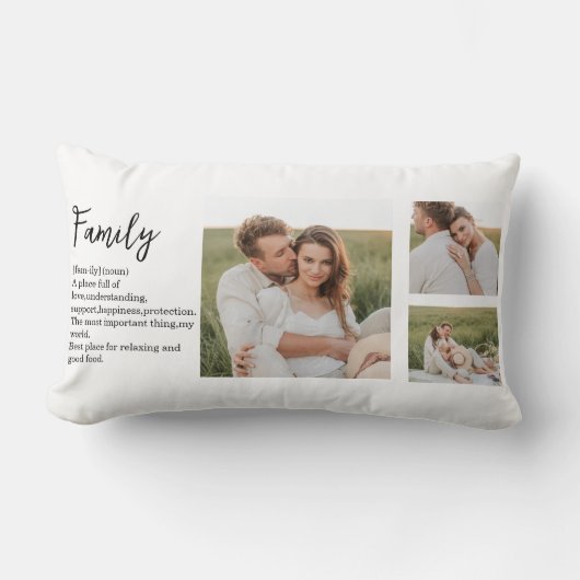 コラージュのカップルの写真とロマンチックな家族の贈り物 ランバークッション (正面)