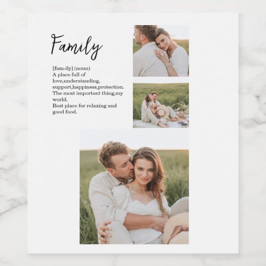 コラージュのカップルの写真とロマンチックな家族の贈り物 ワインラベル (シングルラベル)