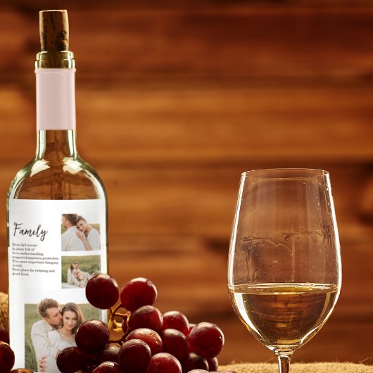 コラージュのカップルの写真とロマンチックな家族の贈り物 ワインラベル