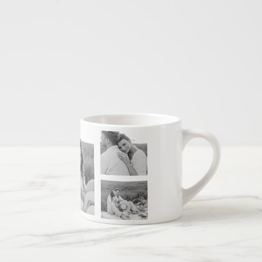 コラージュのカップルの写真とロマンチックな引用文を月に エスプレッソカップ (右)