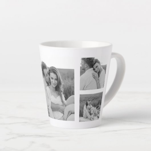 コラージュのカップルの写真とロマンチックな引用文を月に カフェラテマグ (右アングル)