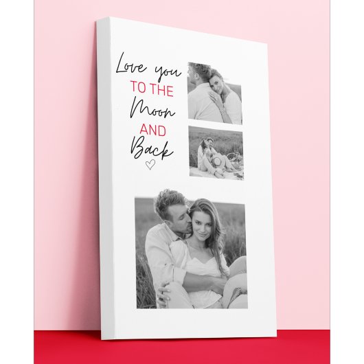 コラージュのカップルの写真とロマンチックな引用文を月に キャンバスプリント