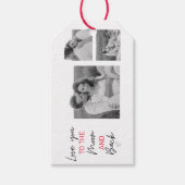コラージュのカップルの写真とロマンチックな引用文を月に ギフトタグ (正面)