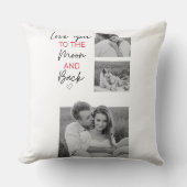 コラージュのカップルの写真とロマンチックな引用文を月に クッション (正面)
