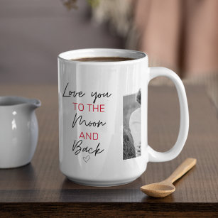 コラージュのカップルの写真とロマンチックな引用文を月に コーヒーマグカップ