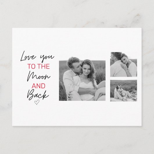 コラージュのカップルの写真とロマンチックな引用文を月に シーズンポストカード (正面)