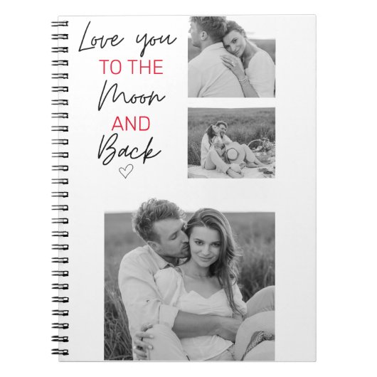 コラージュのカップルの写真とロマンチックな引用文を月に ノートブック (正面)
