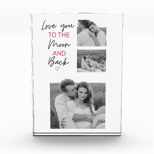コラージュのカップルの写真とロマンチックな引用文を月に フォトブロック (正面)