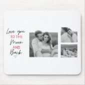 コラージュのカップルの写真とロマンチックな引用文を月に マウスパッド (正面)